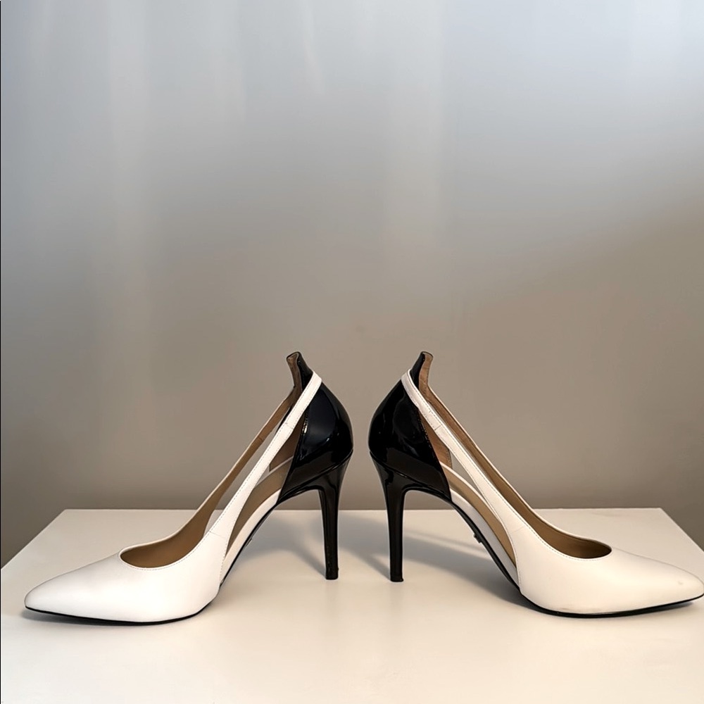 Michael Kors White and Black Patent Leather Pointed Toe Pumps
